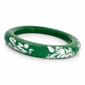 Vintage Green Jade Bangle Bracelet Polished Stone Estate Jewelry